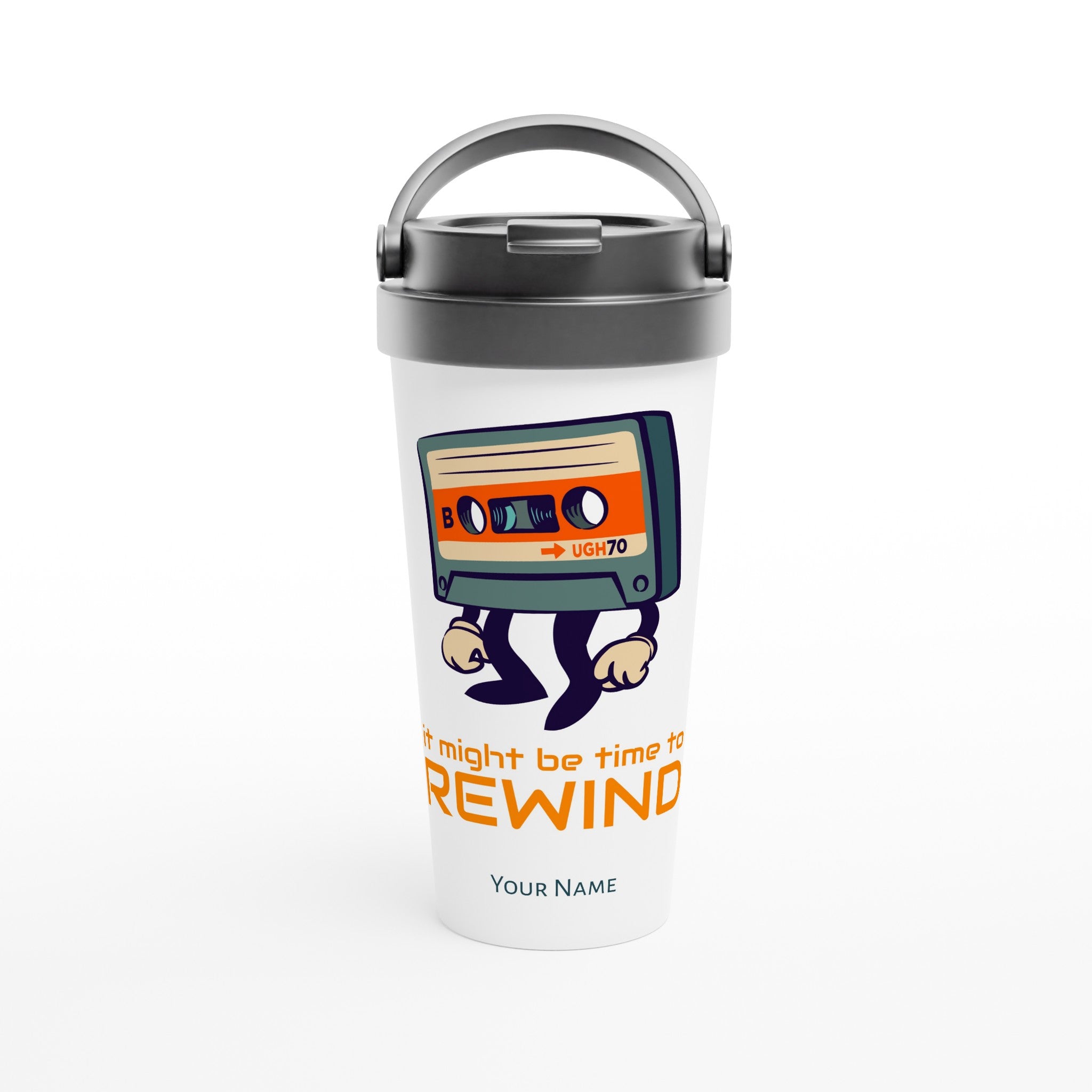 Personalised - It Might Be Time To Rewind - White 15oz Stainless Steel Travel Mug Default Title Personalised Travel Mug Globally Fulfilled Music Retro