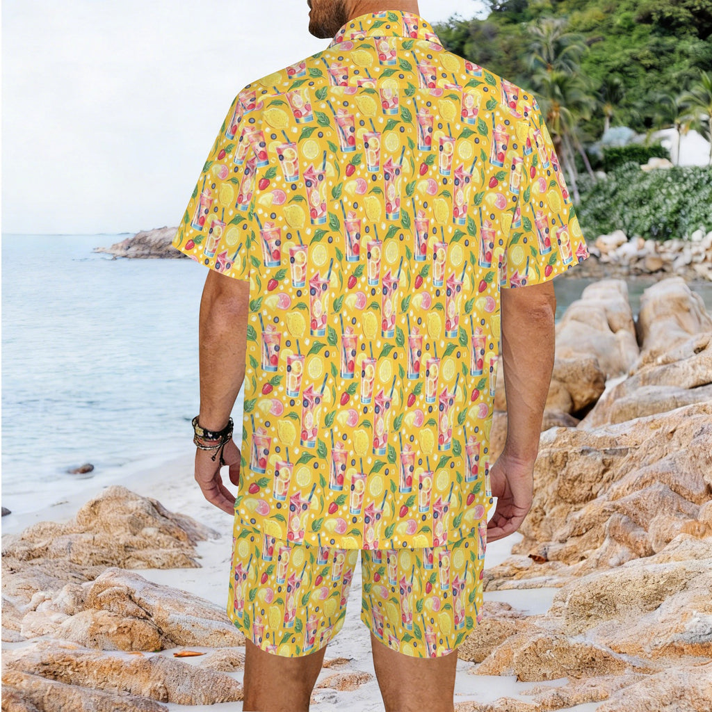 Tropical Fruit Drink Men's Hawaiian Shirt & Shorts Set Men's Hawaiian Shirt & Shorts Set Food Printed Offshore