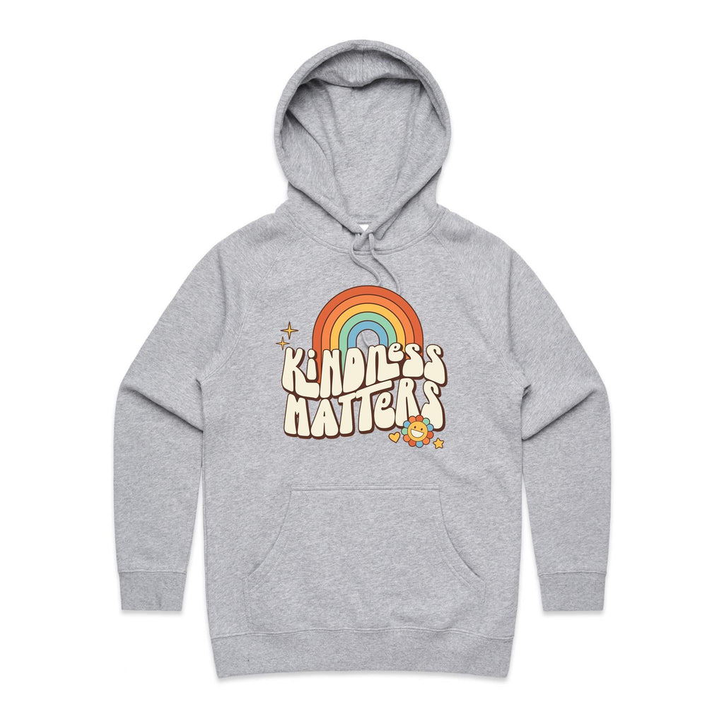 Kindness Matters - Womens Hoodie Grey Marle Womens Hoodie Kindness Positivity Printed In Australia Retro