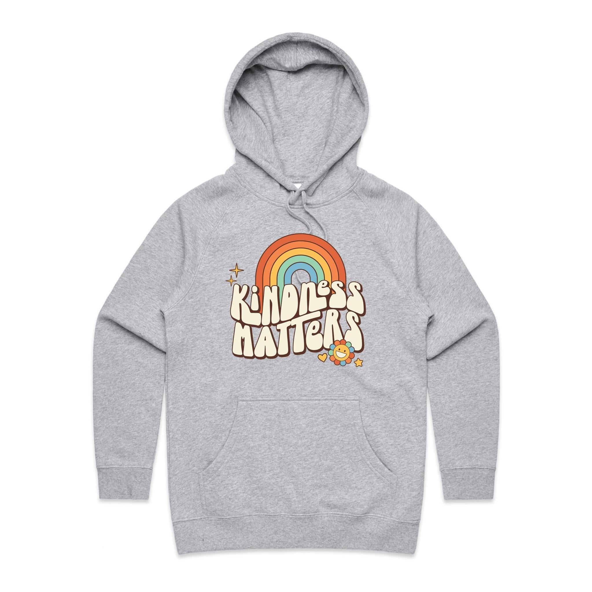 Kindness Matters - Womens Hoodie Grey Marle Womens Hoodie Kindness Positivity Printed In Australia Retro