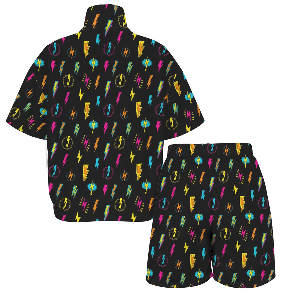 Fun Lightning Women's Windbreaker Short Set Women's Windbreaker Short Set comic Printed Offshore