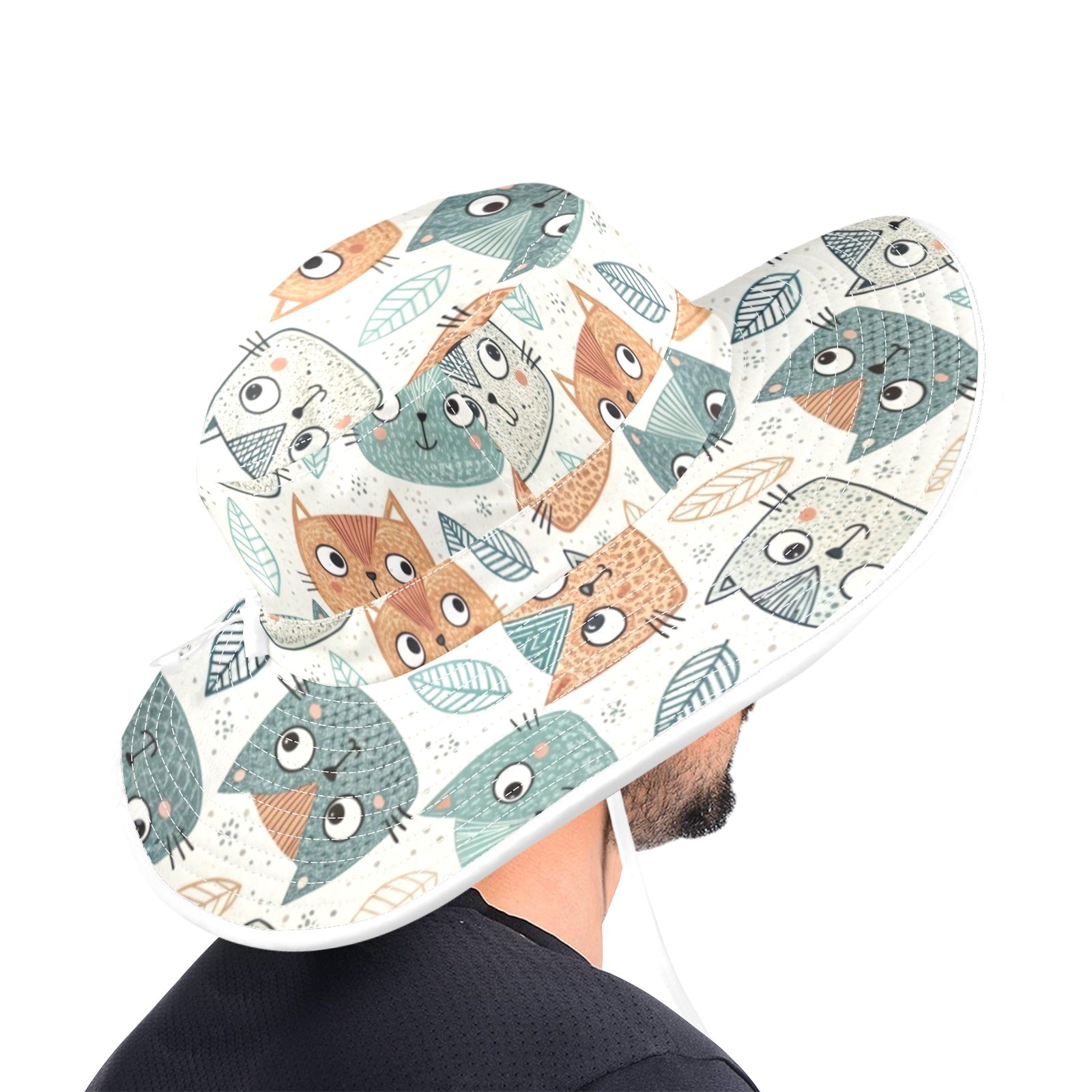 Cute Cat Faces - Wide Brim Bucket Hat Wide Brim Bucket Hat animal Printed Offshore