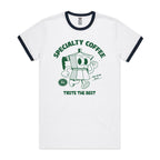 Specialty Coffee - Staple Ringer Tee White Navy Ringer T-Shirt Coffee Printed In Australia