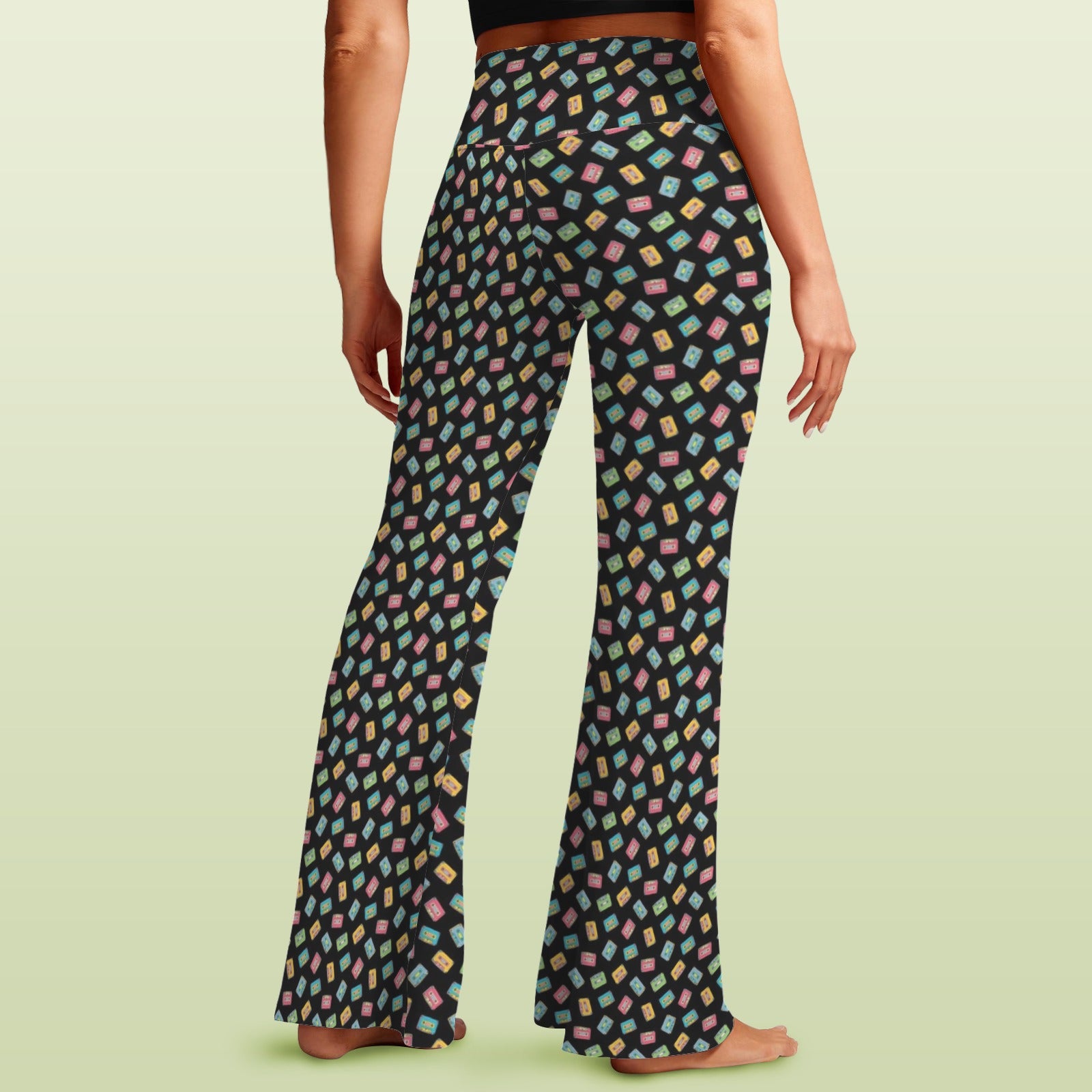 Colourful Cassettes - High Waist Crossover Tummy Control Flare Leggings