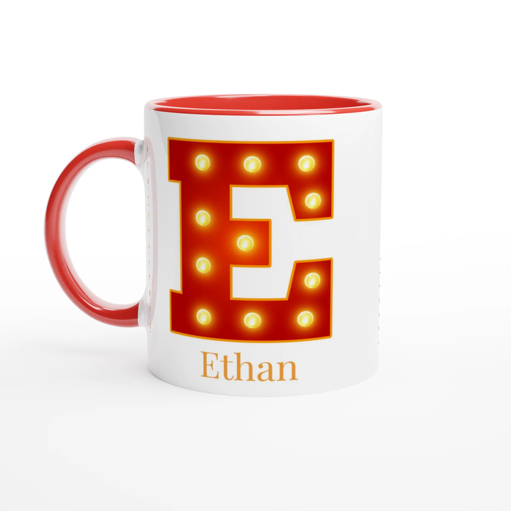 Personalised - Marquee Lights Initial - White 11oz Ceramic Mug with Color Inside Ceramic Red Personalised 11oz Mug Customise Globally Fulfilled Personalise