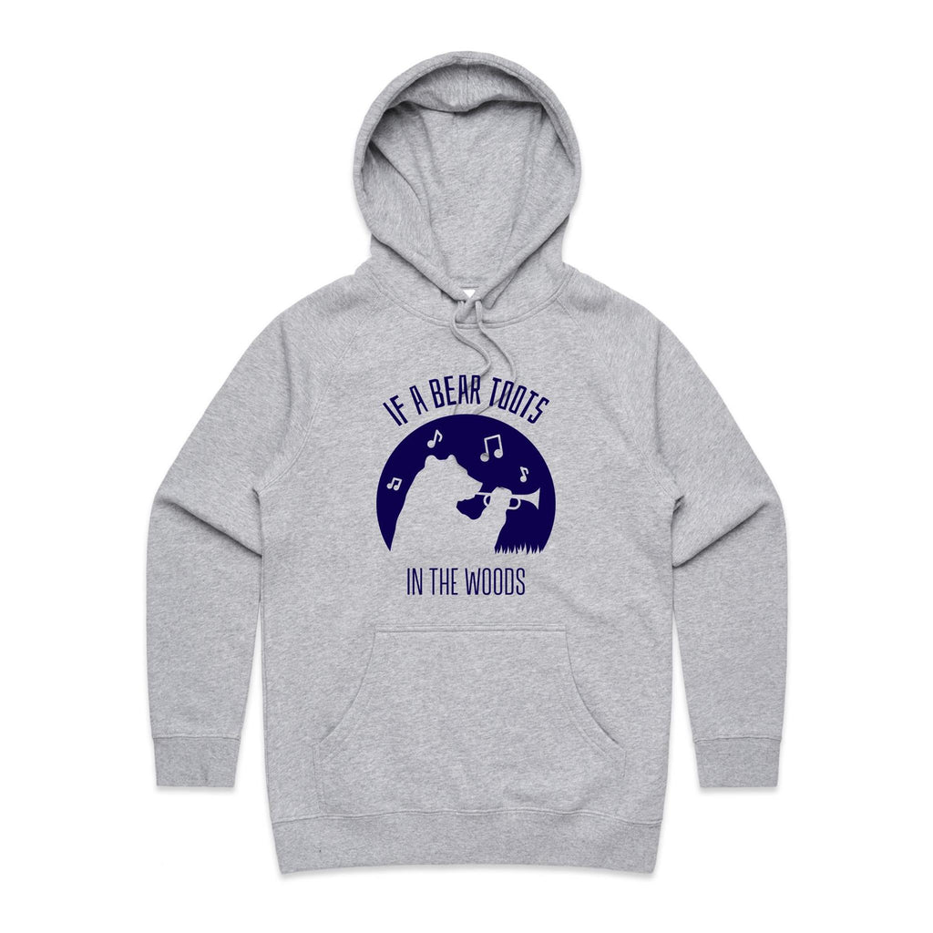 If A Bear Toots In The Woods, Trumpet Player - Womens Hoodie Grey Marle Womens Hoodie animal Music Printed In Australia