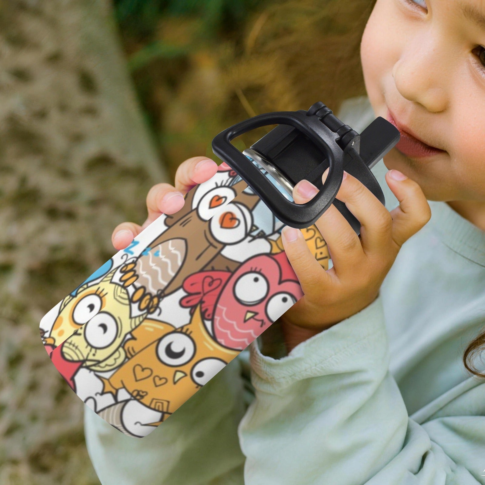 Cartoon Owls 12oz Kids Water Bottle with Straw Lid