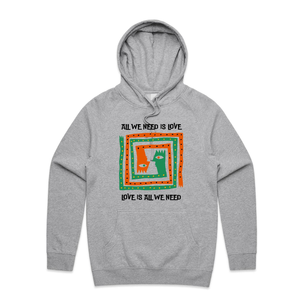 All We Need Is Love - Mens Hoodie Grey Marle Mens Hoodie Love Printed In Australia