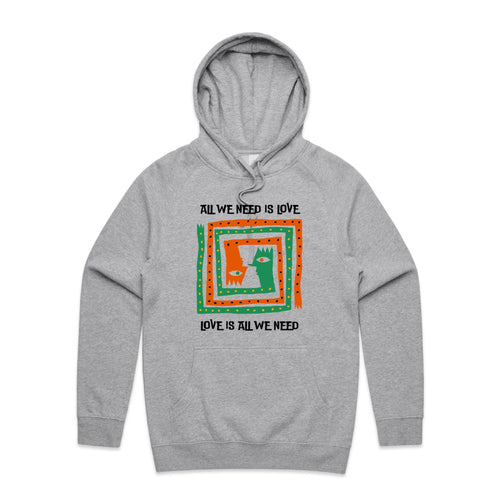 All We Need Is Love - Mens Hoodie Grey Marle Mens Hoodie Love Printed In Australia