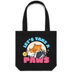 Cat Nap, Let's Take A Paws - Canvas Tote Bag Black One Size Tote Bag Printed In Australia