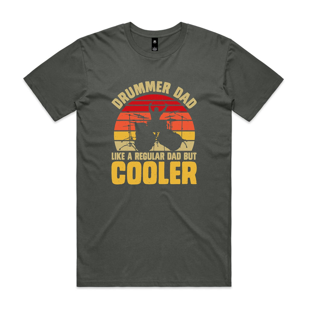 Drummer Dad, Like A Regular Dad But Cooler Men's AS Colour T-shirt Charcoal Mens T-shirt Dad Music Printed In Australia