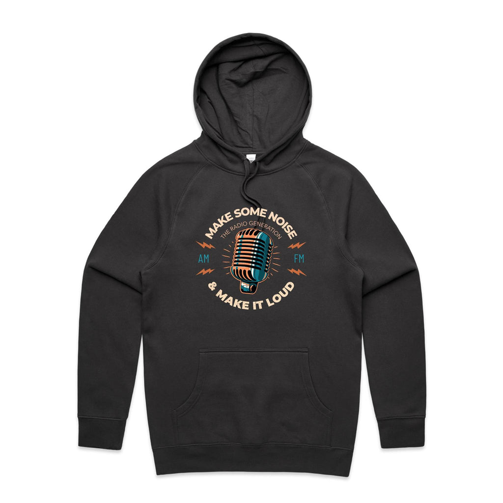 Make Some Noise, Retro Microphone - Mens Hoodie Coal Mens Hoodie Music Printed In Australia Retro