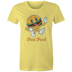 Fast Food, Hamburger - Womens T-shirt Yellow Womens T-shirt Food Printed In Australia
