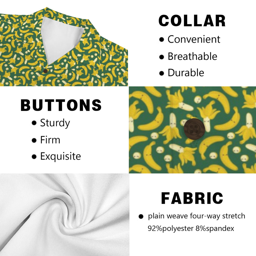 Happy Bananas Men's Short Sleeve Hawaiian Shirt Men's Hawaiian Shirt (New) Food Printed Offshore