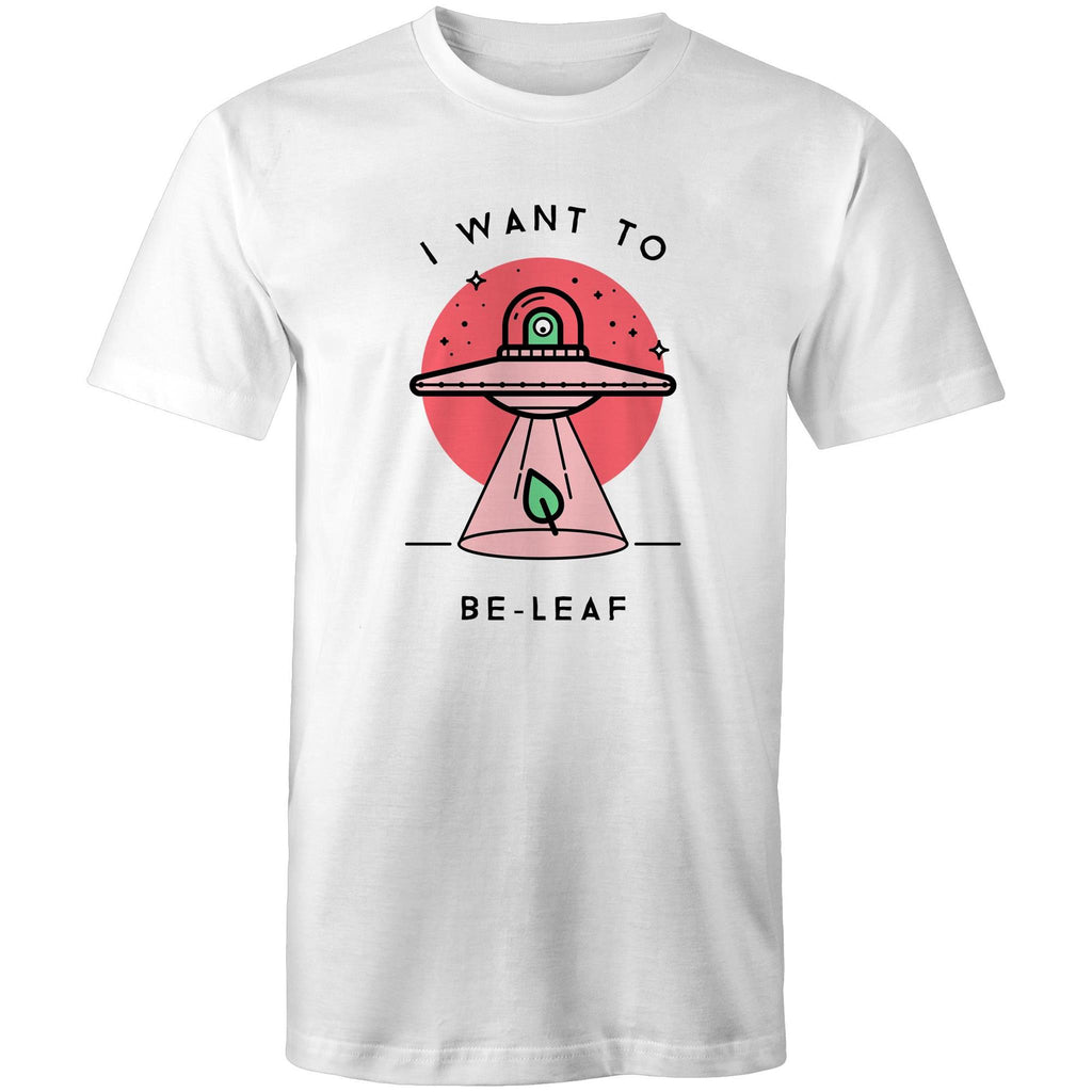I Want To Be-Leaf, UFO - Mens T-Shirt White Mens T-shirt Printed In Australia Sci Fi
