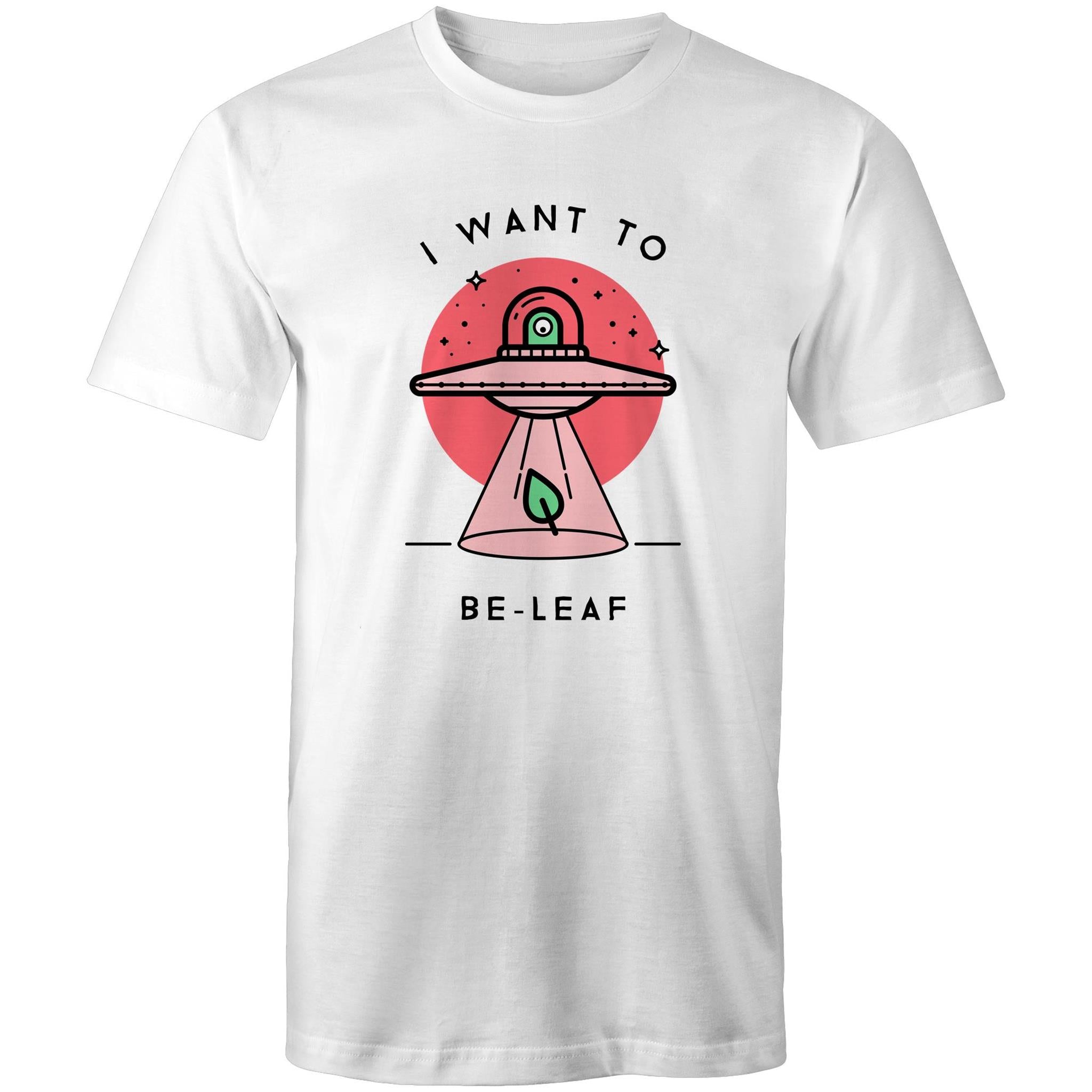 I Want To Be-Leaf, UFO - Mens T-Shirt White Mens T-shirt Printed In Australia Sci Fi