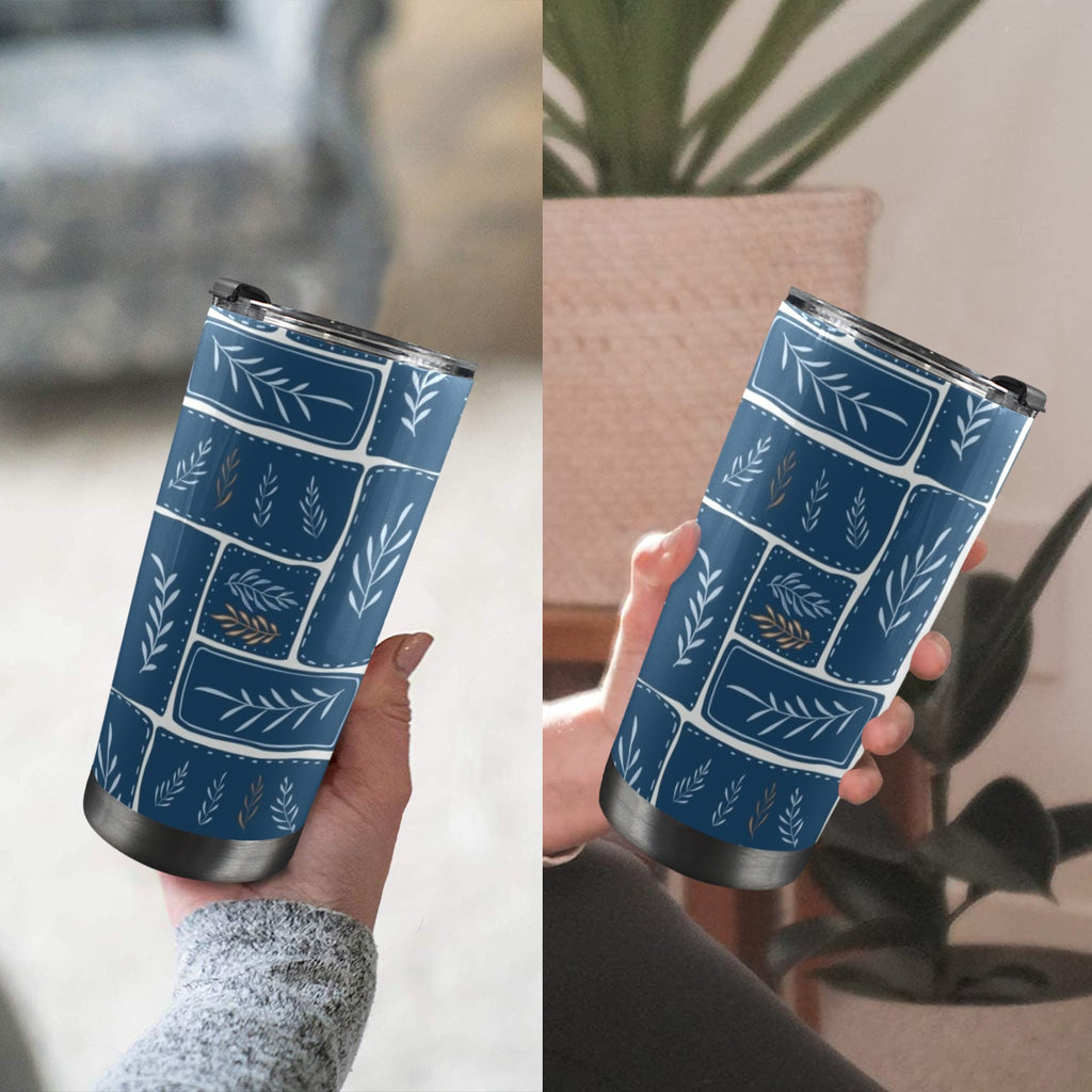 Leaf Tiles - 20oz Mobile Tumbler with Lid (Black Lock) 20oz Travel Mug Plants Printed Offshore