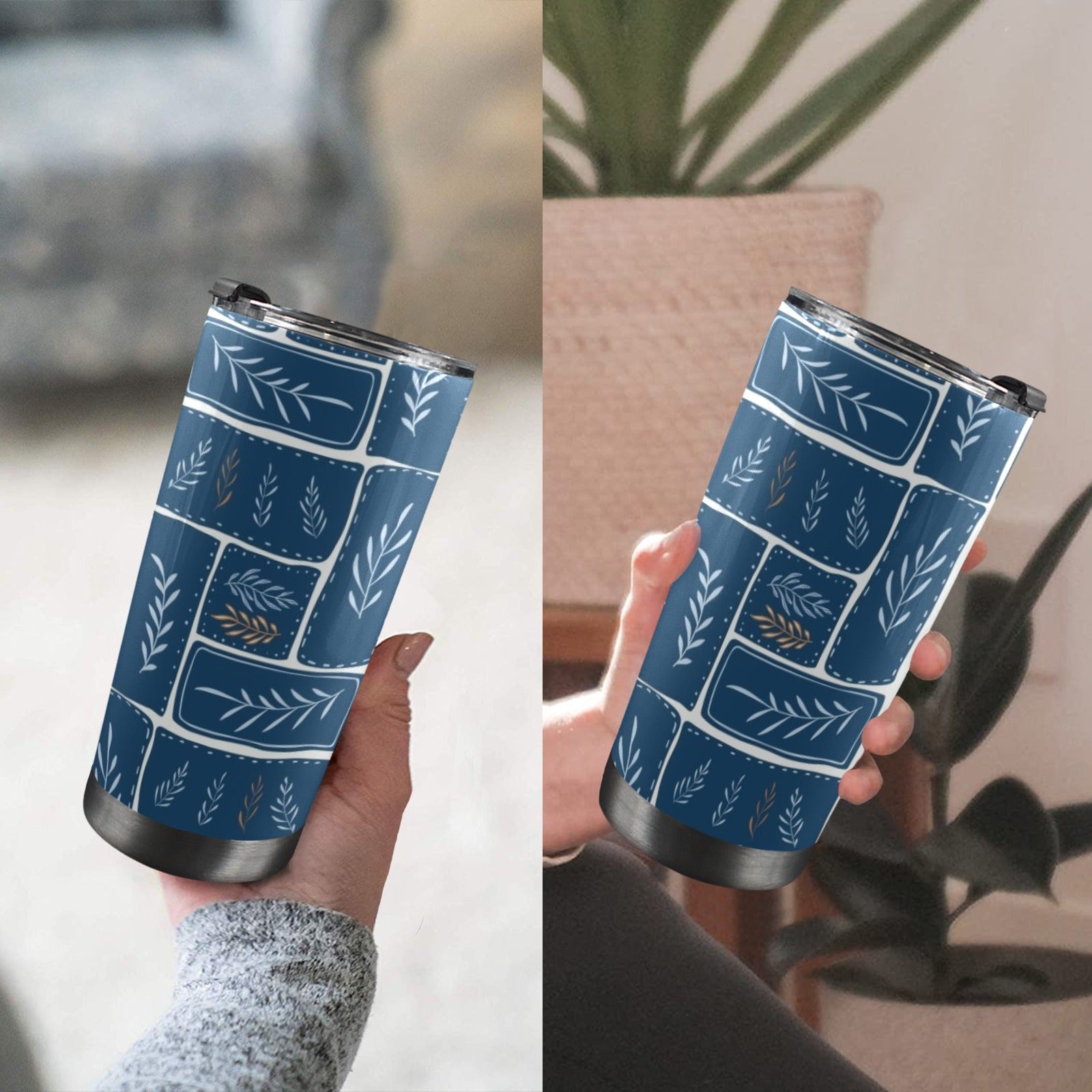Leaf Tiles - 20oz Mobile Tumbler with Lid (Black Lock) 20oz Travel Mug Plants Printed Offshore
