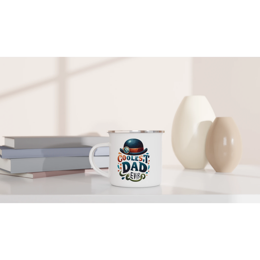 Personalise - Coolest Dad Ever - White 12oz Enamel Mug Personalised Enamel Mug customise Dad Globally Fulfilled personalise