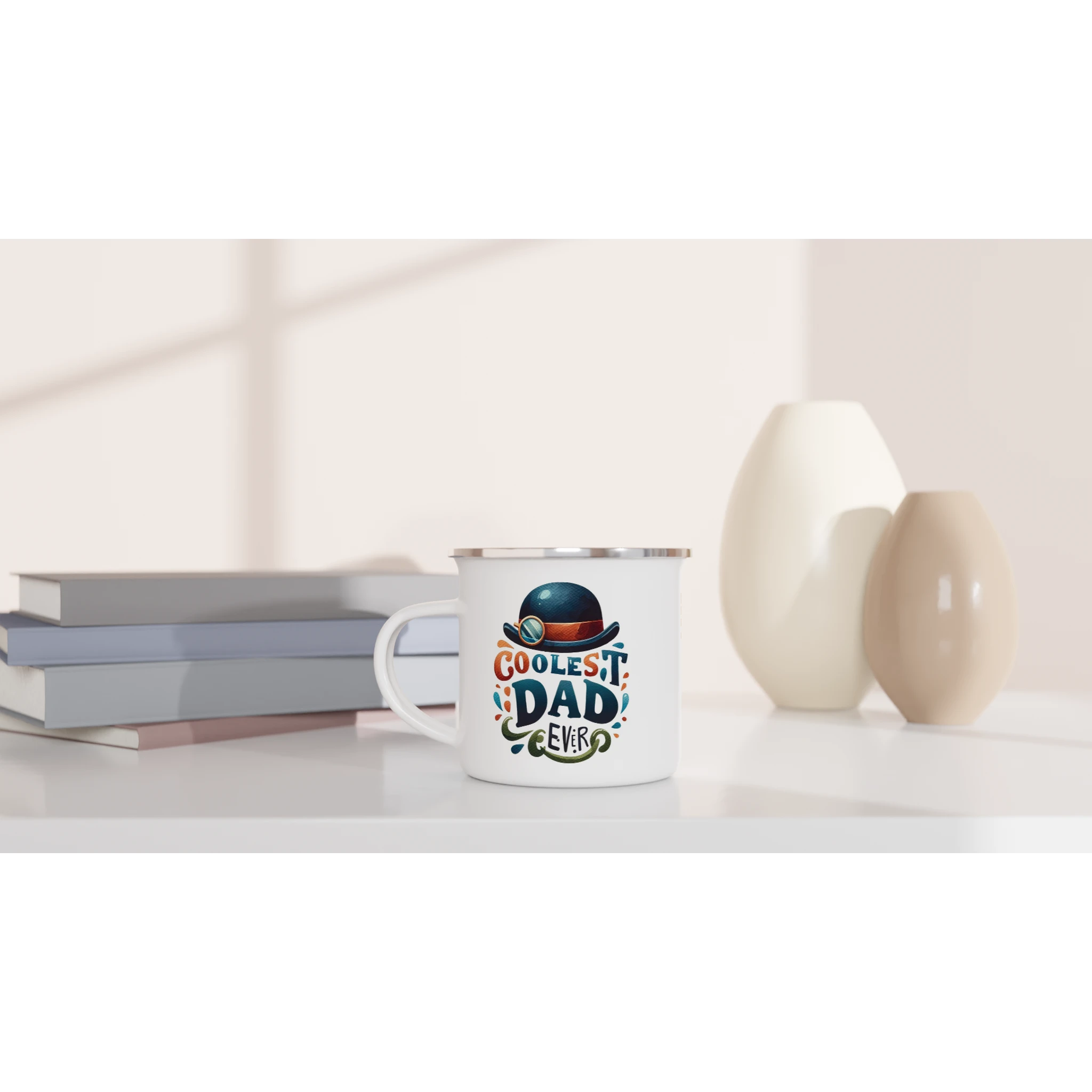 Personalise - Coolest Dad Ever - White 12oz Enamel Mug Personalised Enamel Mug customise Dad Globally Fulfilled personalise