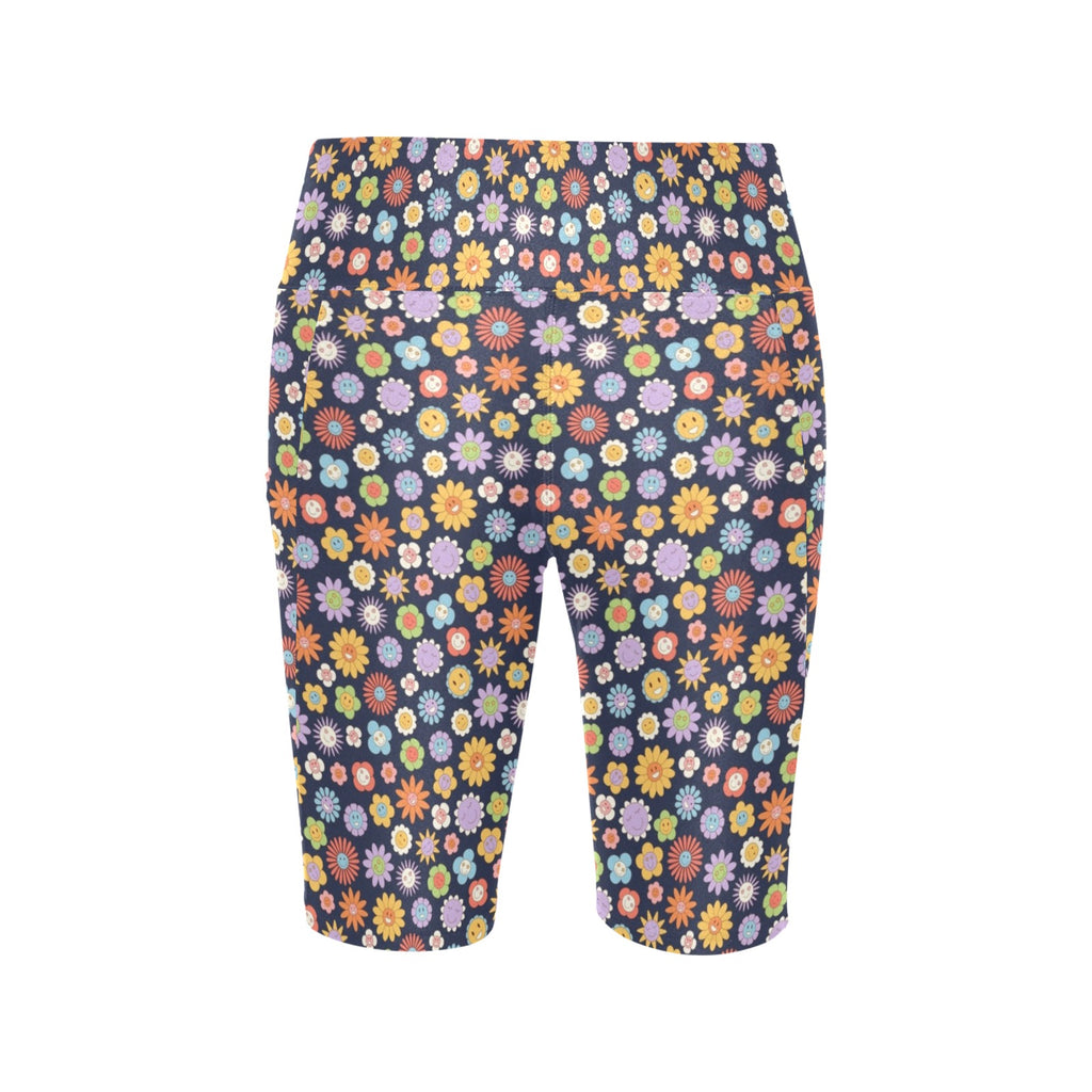 Groovy Flowers Women's Bike Shorts With Side Pockets
