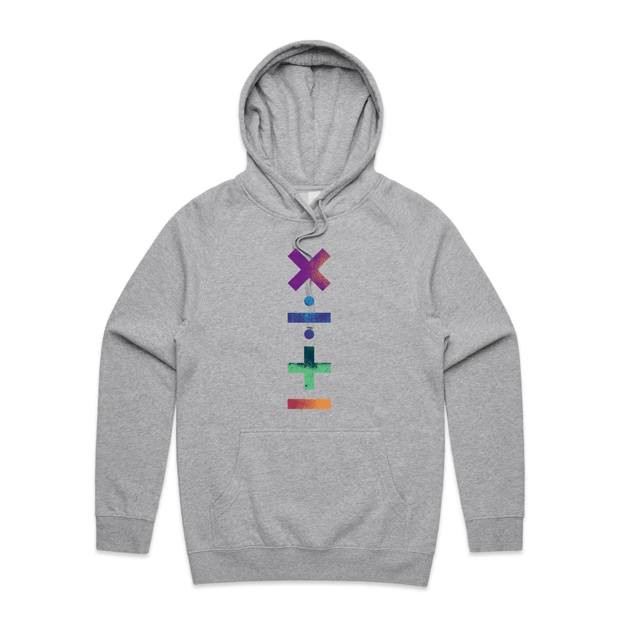 Math Symbols - Mens Hoodie Grey Marle Mens Hoodie Maths Printed In Australia