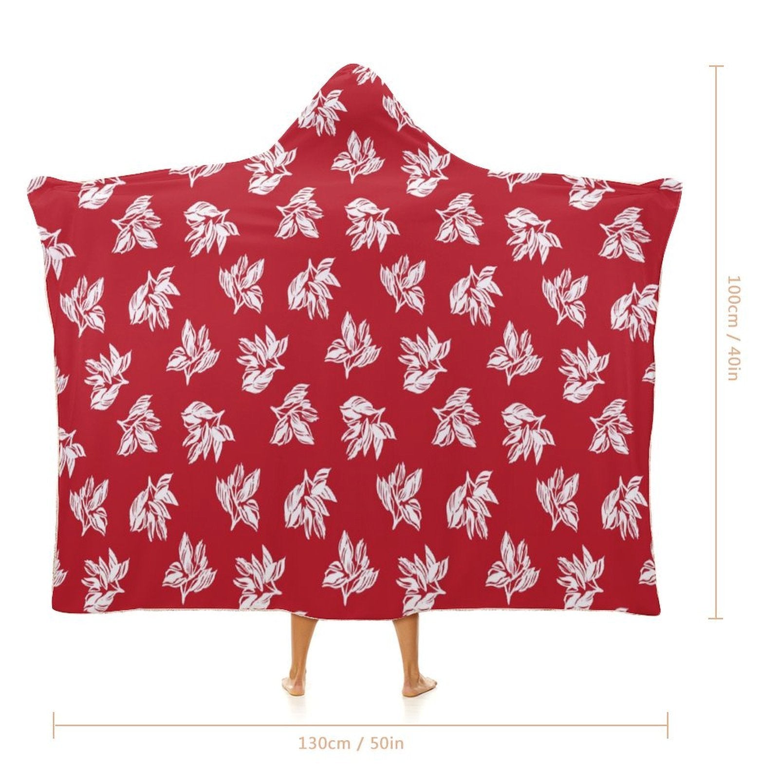 Retro Red Hawaiian Foliage Kids Hooded Blanket 100cm x 130cm Kids Hooded Blanket Plants Printed Offshore Surf