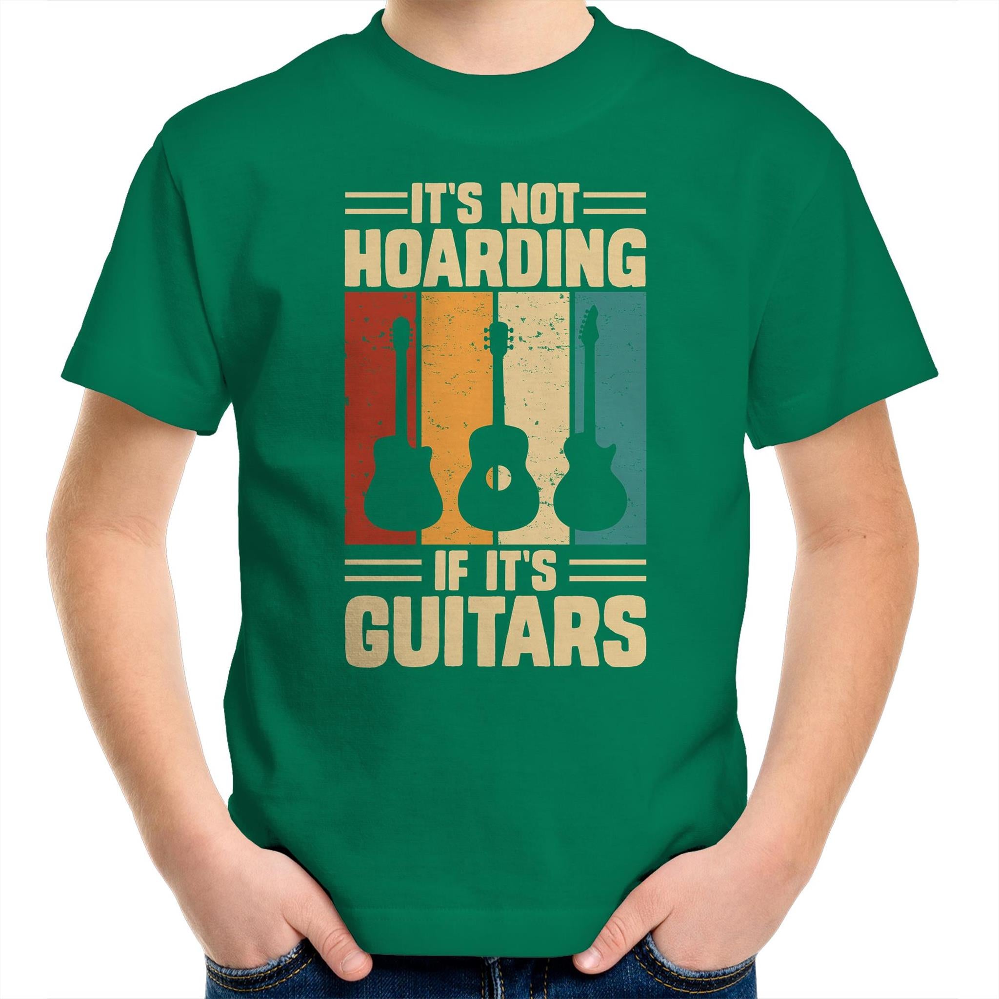 It's Not Hoarding If It's Guitars - Kids Youth T-Shirt Kelly Green Kids Youth T-shirt Music Printed In Australia