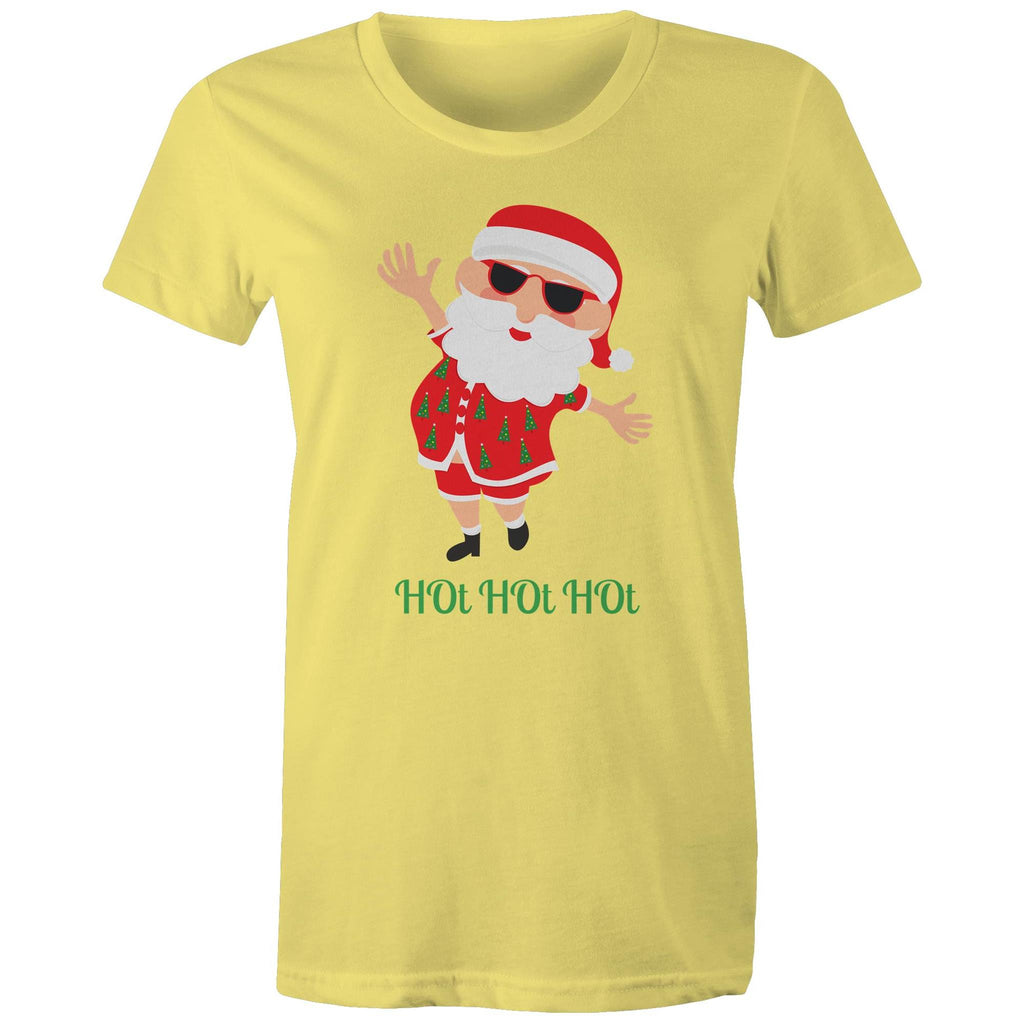 Summer Santa, Hot Hot Hot - Womens T-shirt Yellow Womens Christmas T-shirt Christmas Printed In Australia