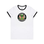 Coffee Is Universal, Alien - Women's Ringer Tee White Black Womens Ringer T-shirt Coffee Printed In Australia Sci Fi