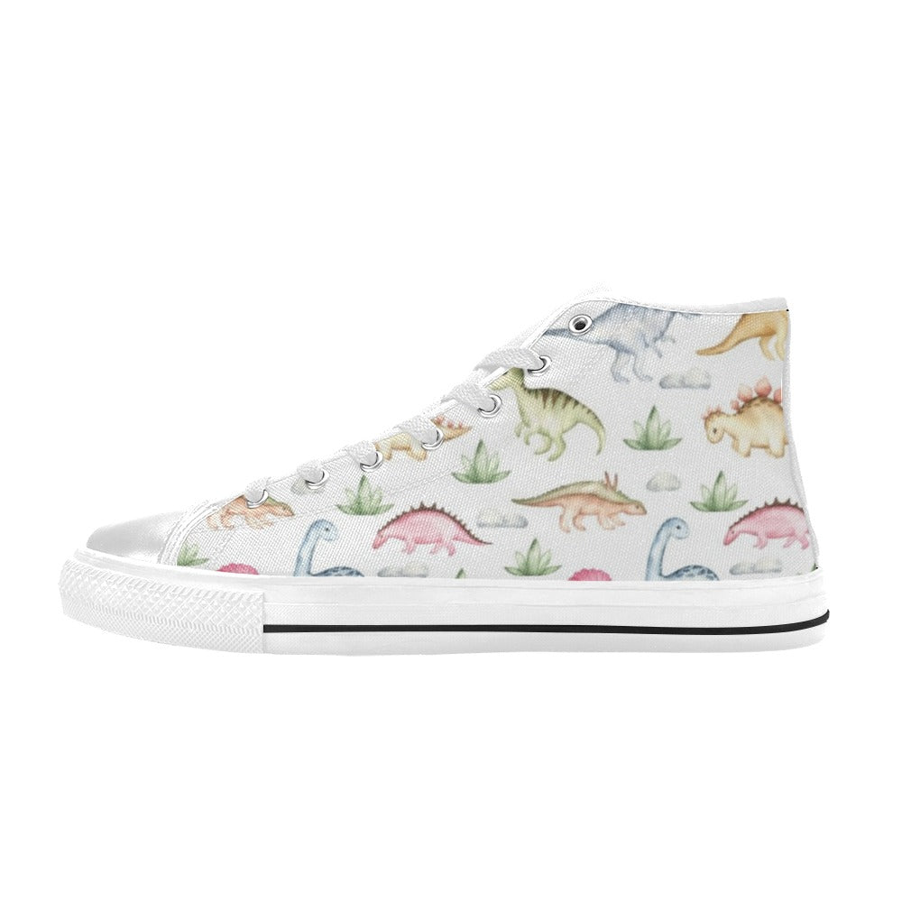 Dinosaur Garden - Kids High Top Canvas Shoes