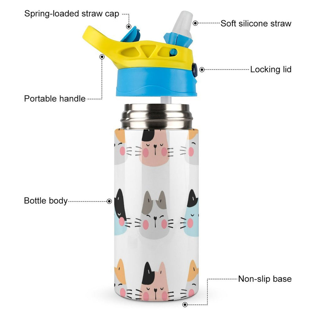 Cat Faces - Little Kids Water Bottle Little Kids Water Bottle animal Printed Offshore