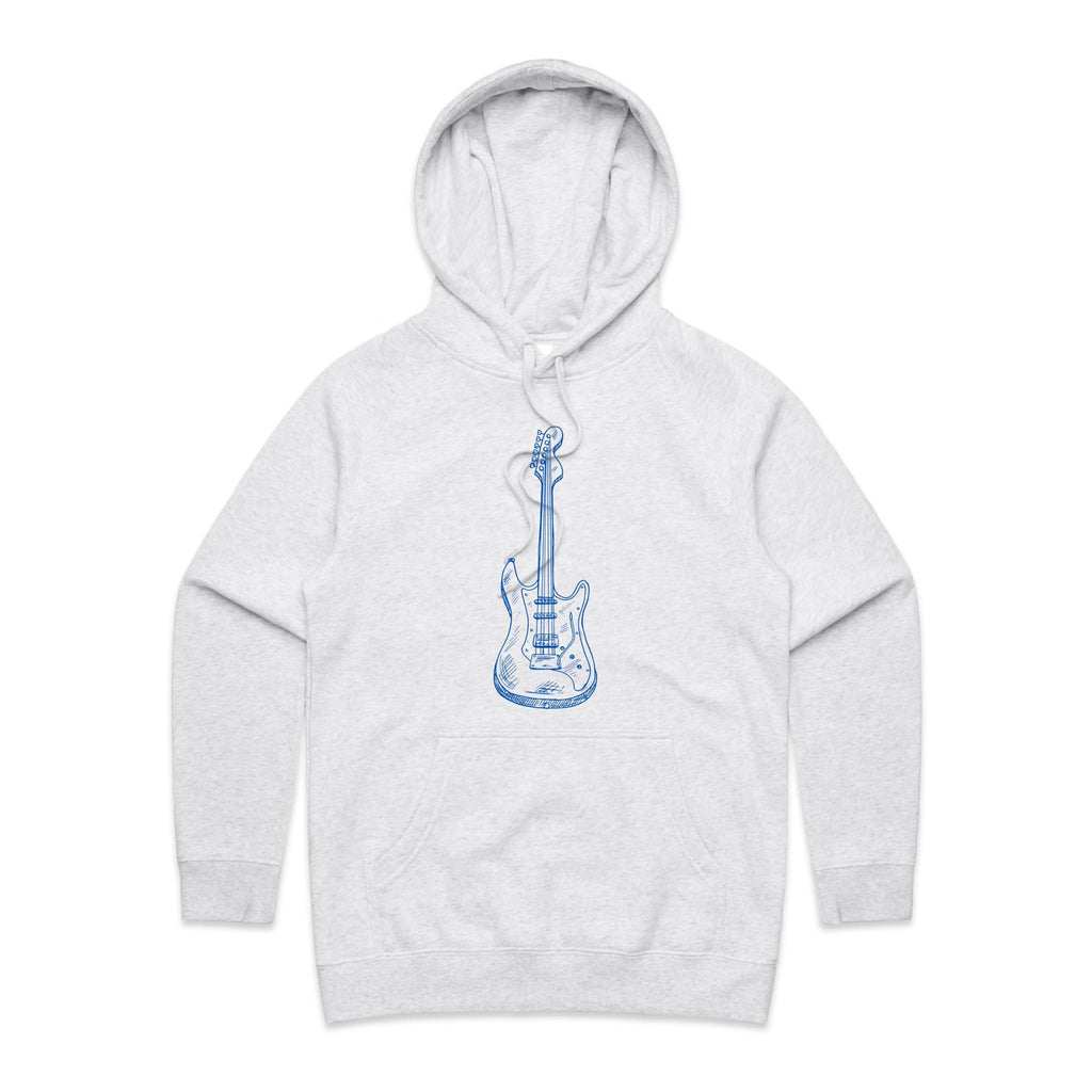 Guitar - Womens Hoodie White Marle Womens Hoodie Music Printed In Australia