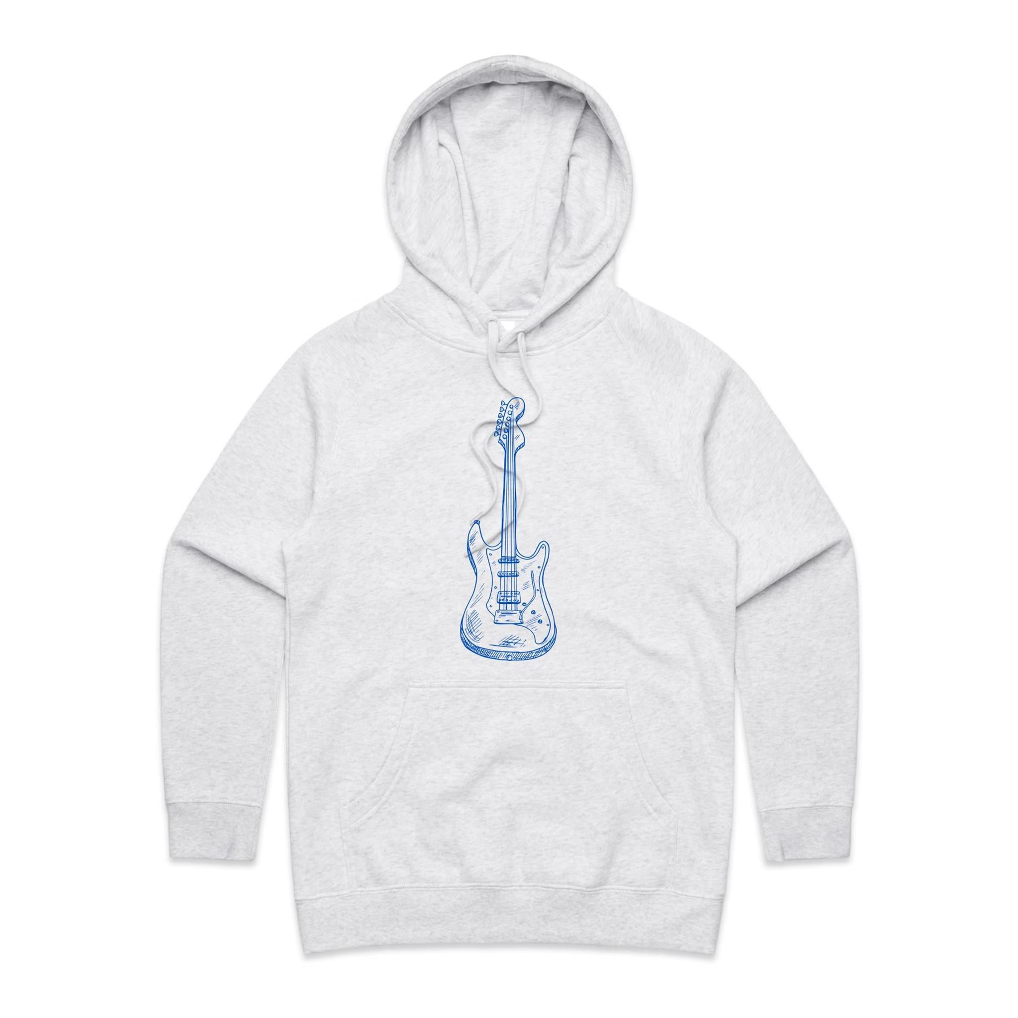 Guitar - Womens Hoodie White Marle Womens Hoodie Music Printed In Australia