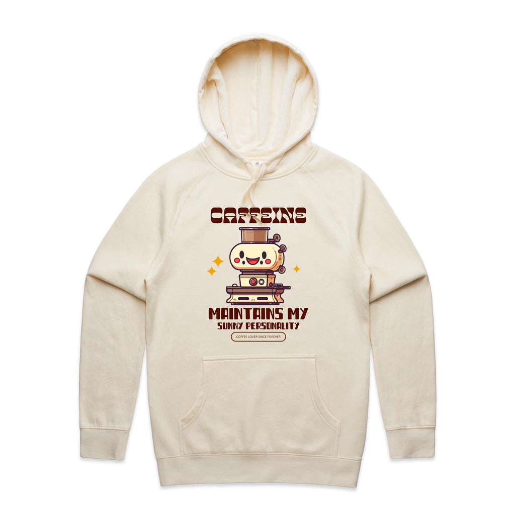 Caffeine Maintains My Sunny Personality - Mens Hoodie Ecru Mens Hoodie Coffee Printed In Australia