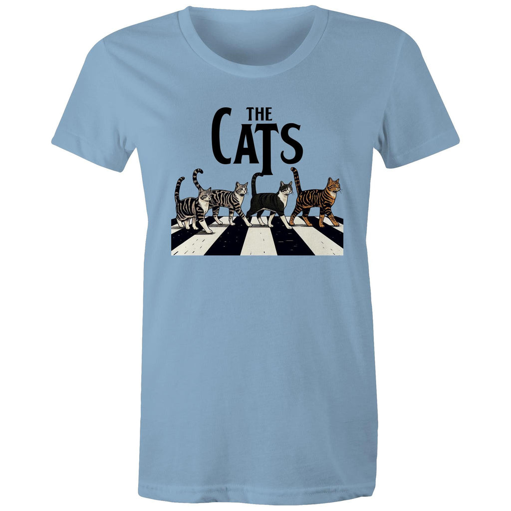 The Cats, Fab Four Crossing Road - Womens T-shirt Carolina Blue Womens T-shirt animal Music Printed In Australia