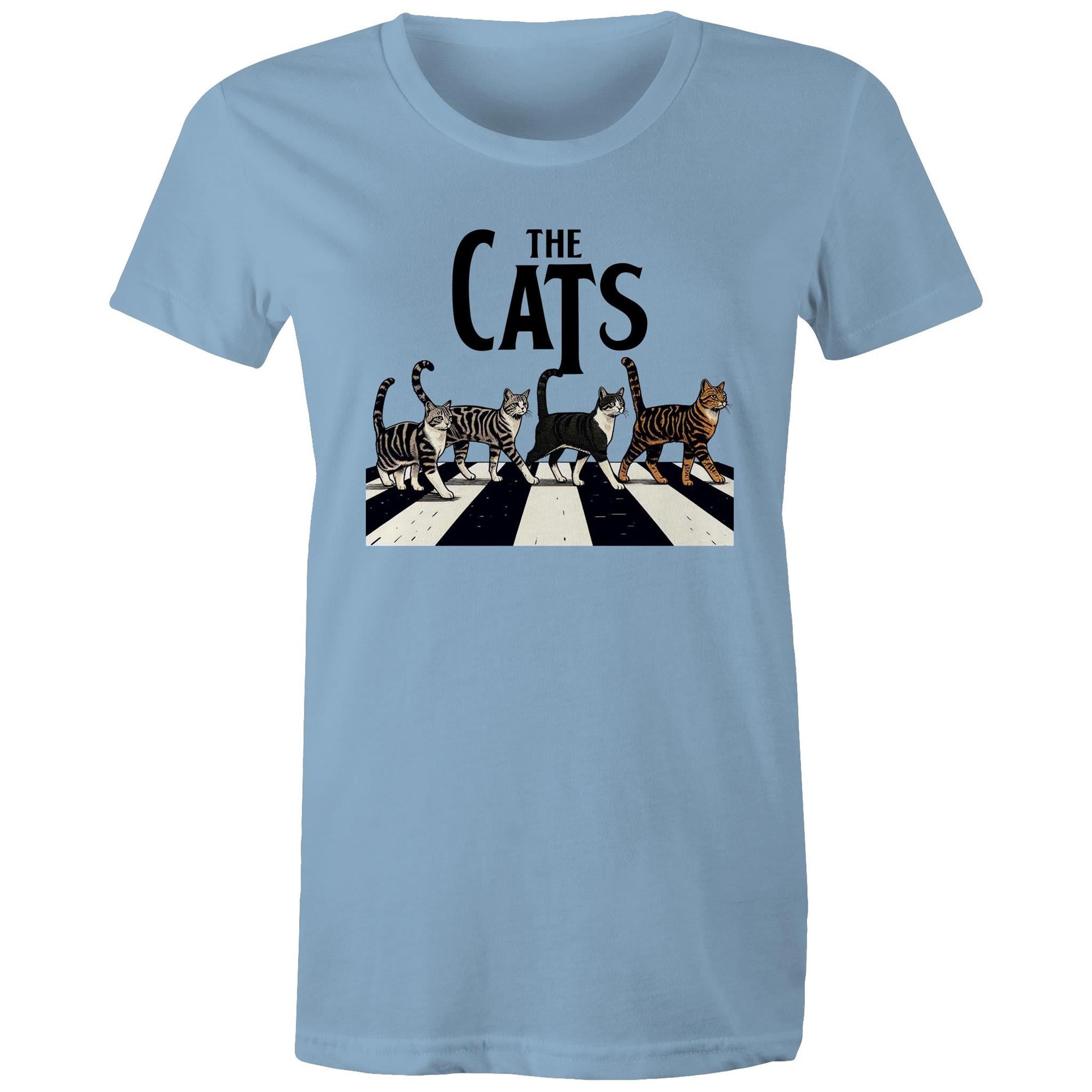 The Cats, Fab Four Crossing Road - Womens T-shirt Carolina Blue Womens T-shirt animal Music Printed In Australia