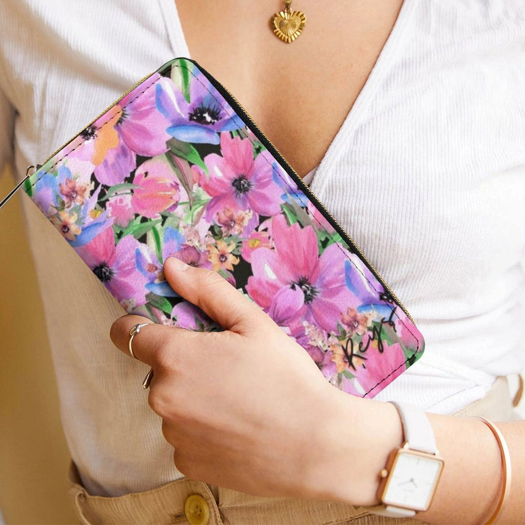 Bright Pink Floral -  PU Leather Wallet