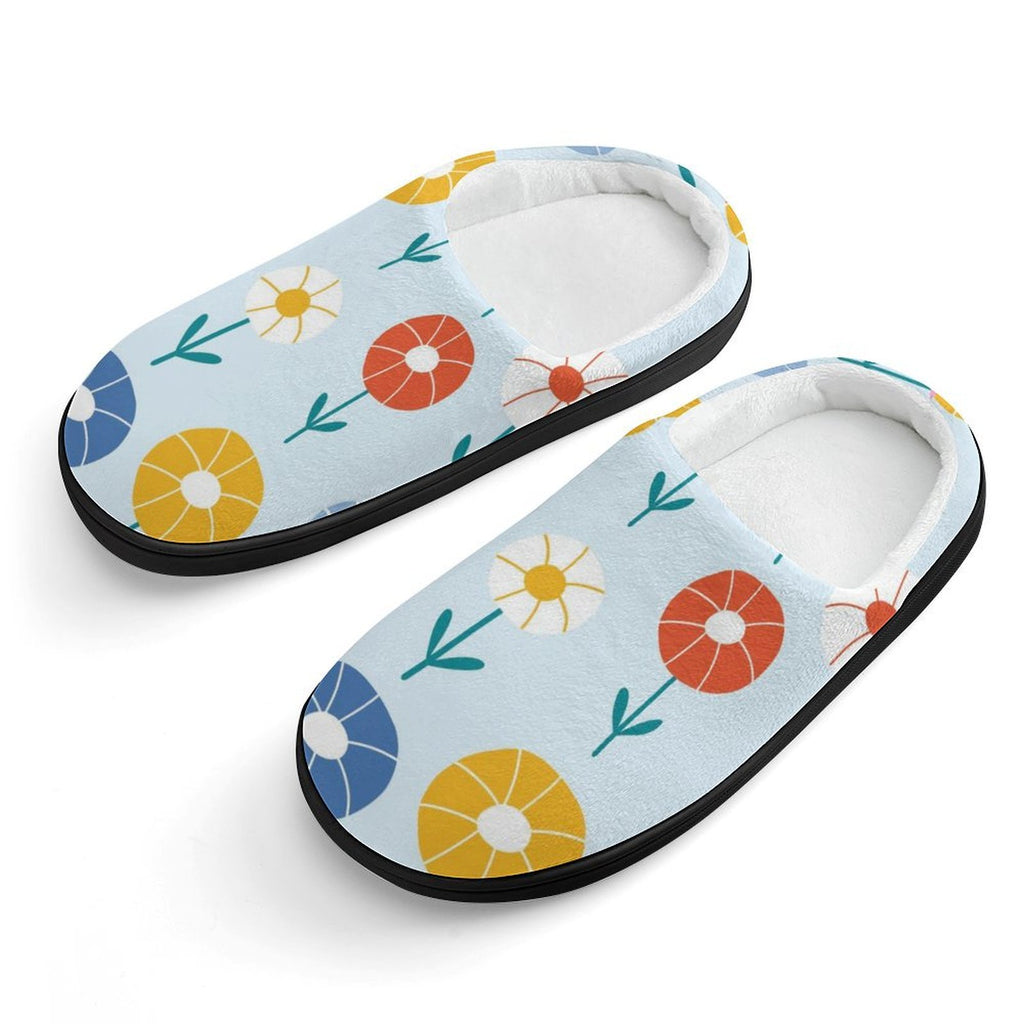 Abstract Cute Flowers Kids Cotton Slippers black Kids Cotton Slippers Plants Printed Offshore