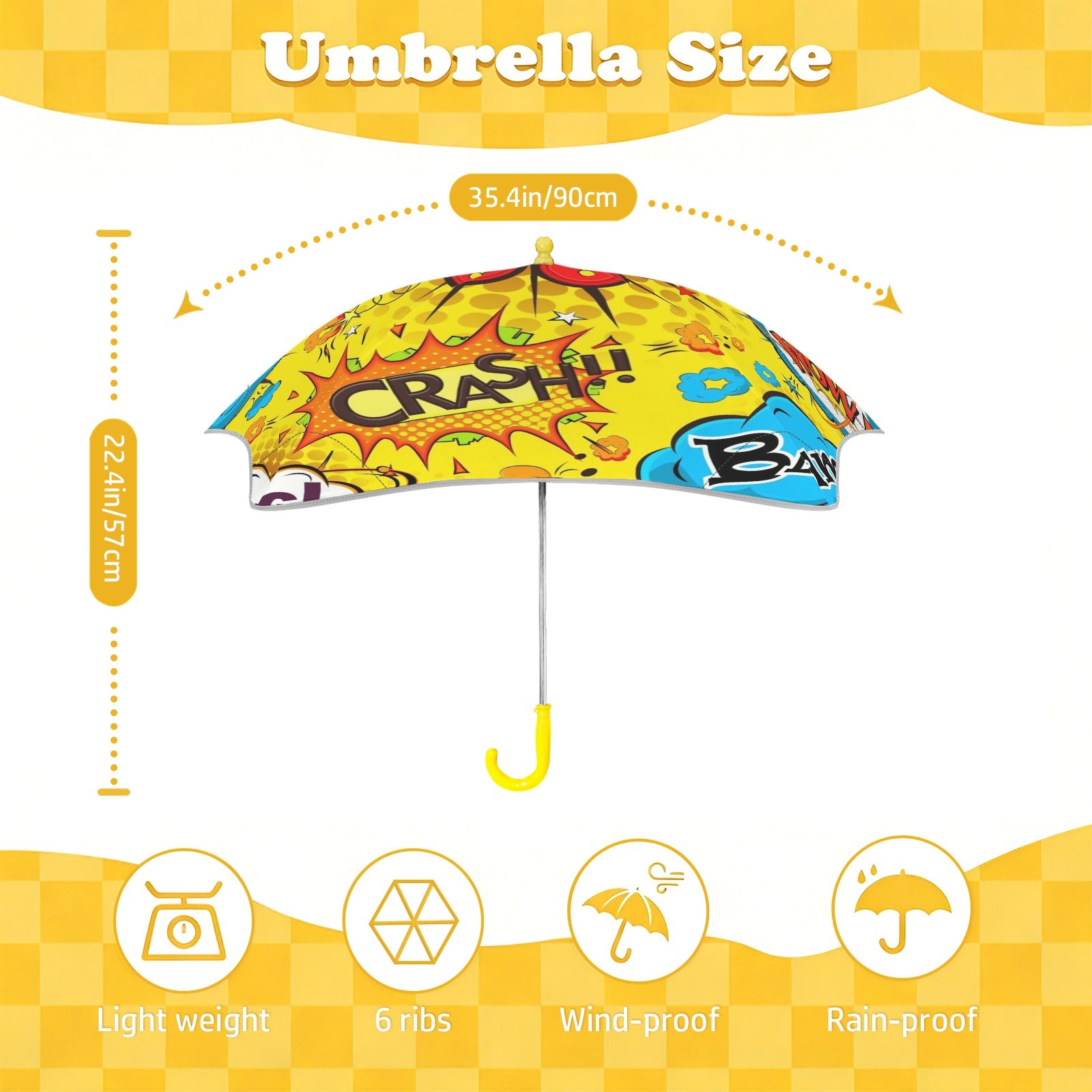 Comic Book Yellow Kids Safe Round Corner Umbrella Kids Safe Round Corner Umbrella comic Printed Offshore