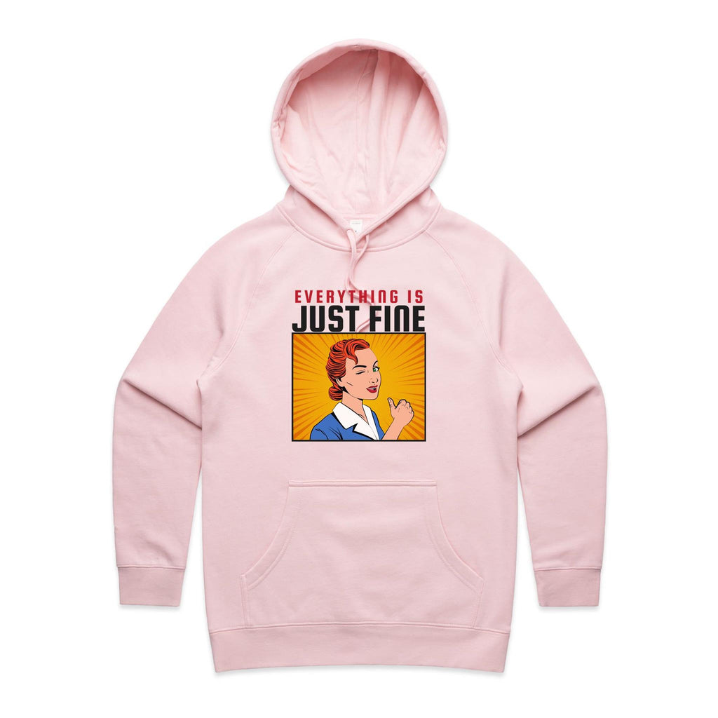 Everything Is Just Fine - Womens Hoodie Pink Womens Hoodie comic Printed In Australia