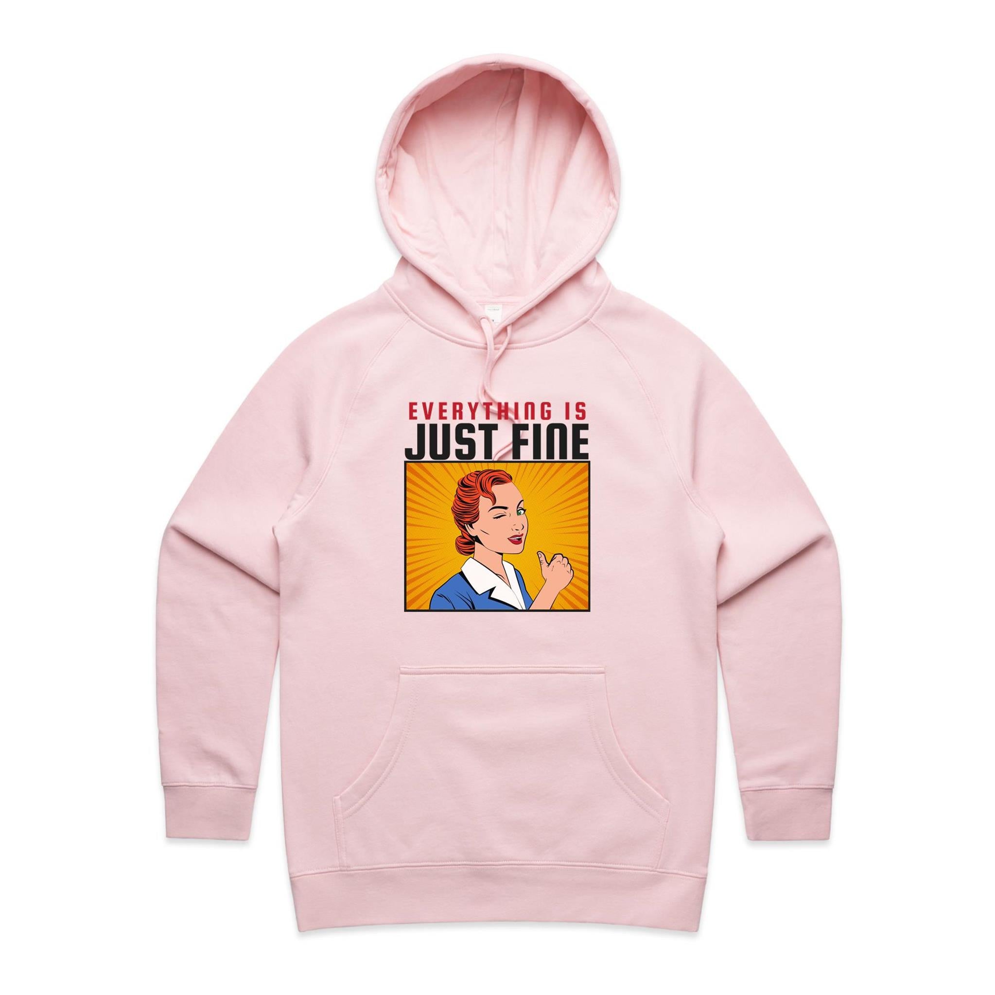 Everything Is Just Fine - Womens Hoodie Pink Womens Hoodie comic Printed In Australia