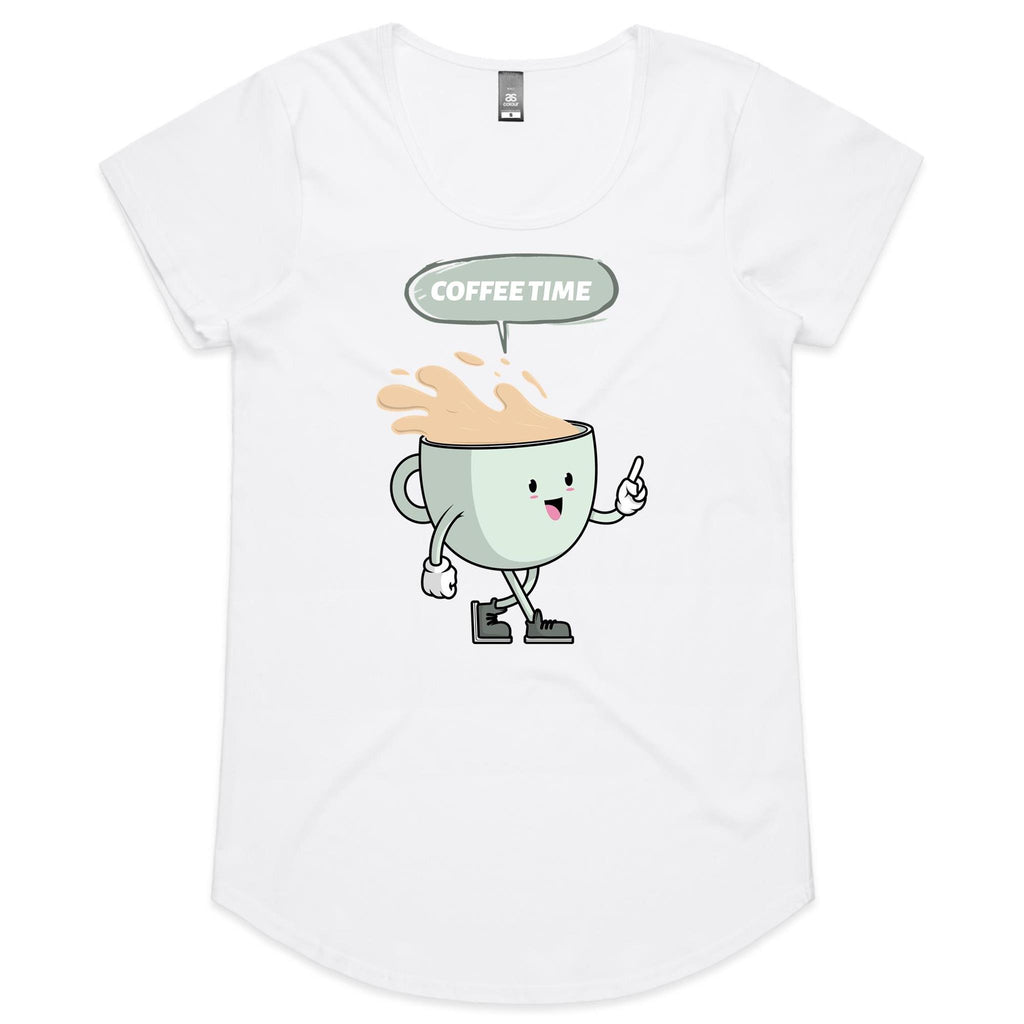 Coffee Time - Womens Scoop Neck T-Shirt White Womens Scoop Neck T-shirt Coffee Printed In Australia