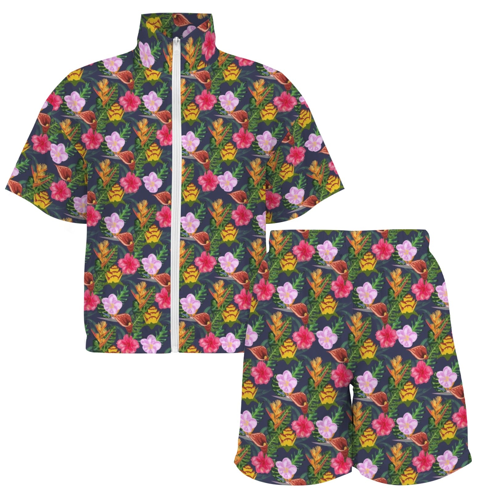 Tropical Floral Women's Windbreaker Short Set Women's Windbreaker Short Set Plants Printed Offshore