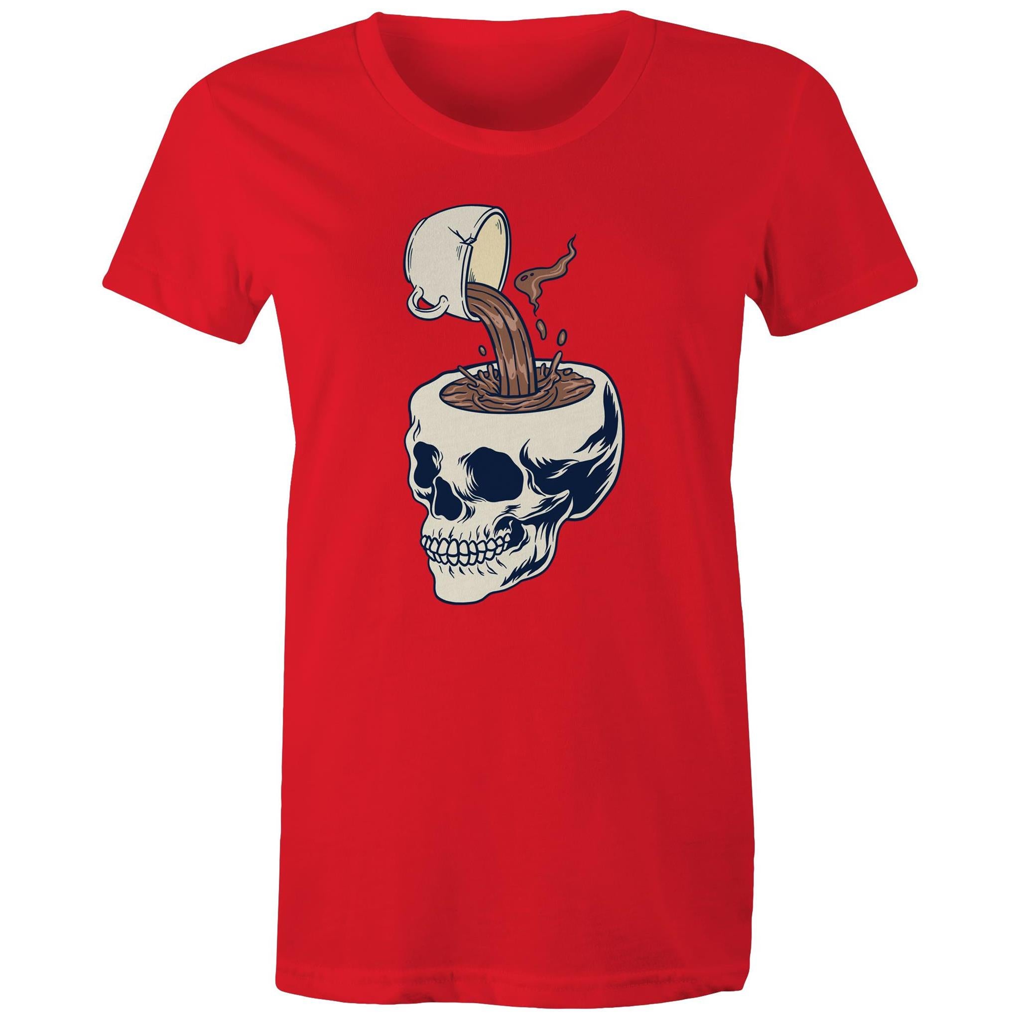 Coffee Skull - Womens T-shirt Red Womens T-shirt Coffee Printed In Australia