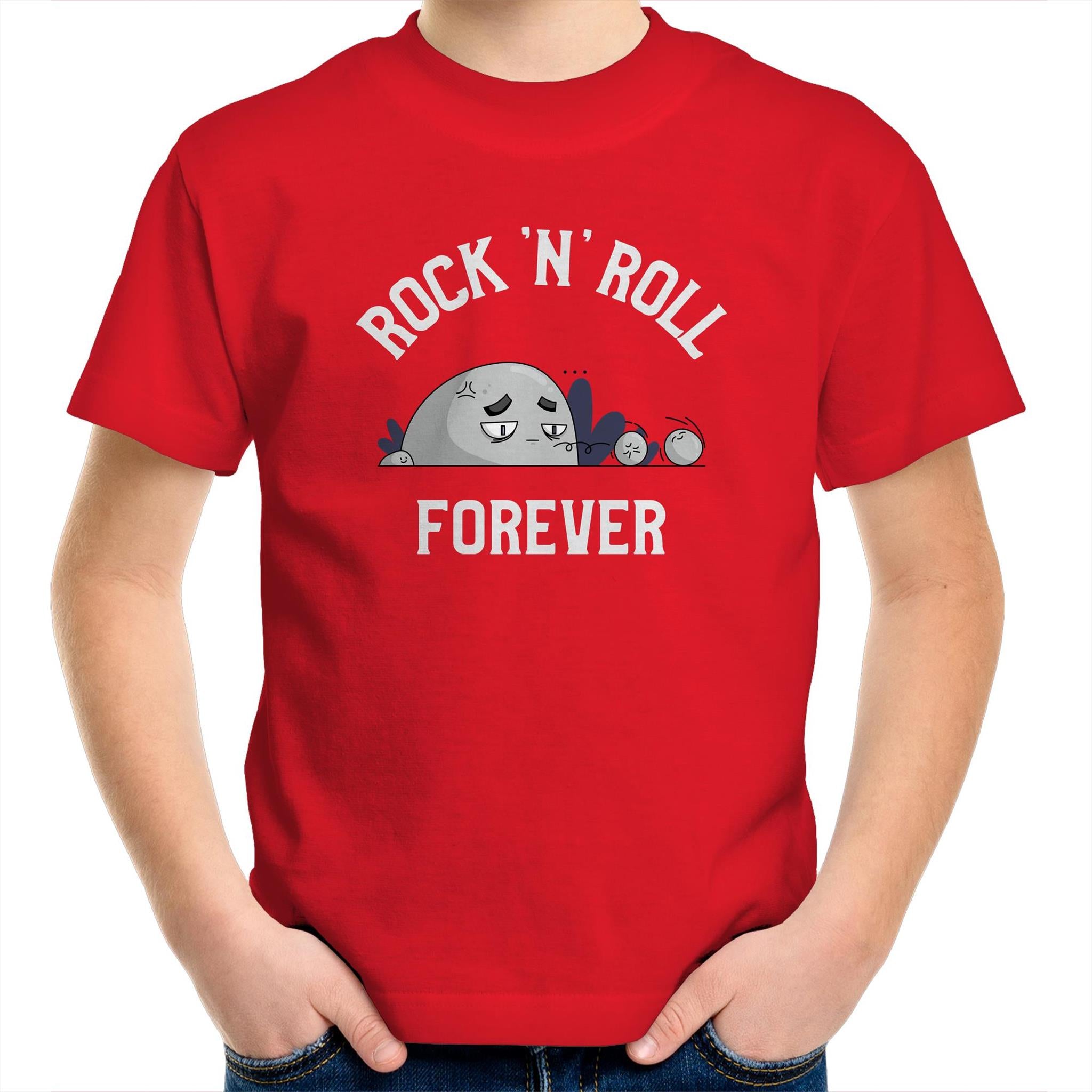 Rock And Roll Forever - Kids Youth T-Shirt Red Kids Youth T-shirt Music Printed In Australia