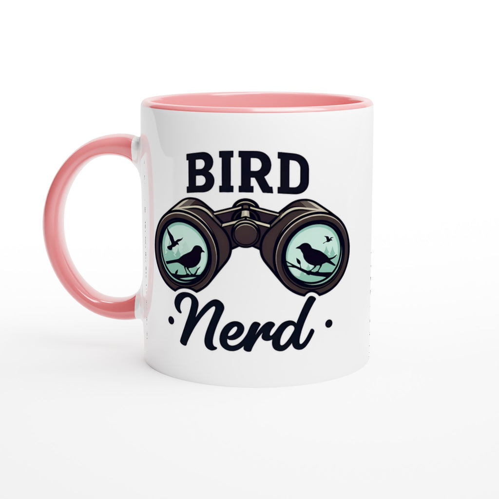 Bird Nerd - White 11oz Ceramic Mug with Colour Inside Ceramic Pink Colour 11oz Mug animal Globally Fulfilled