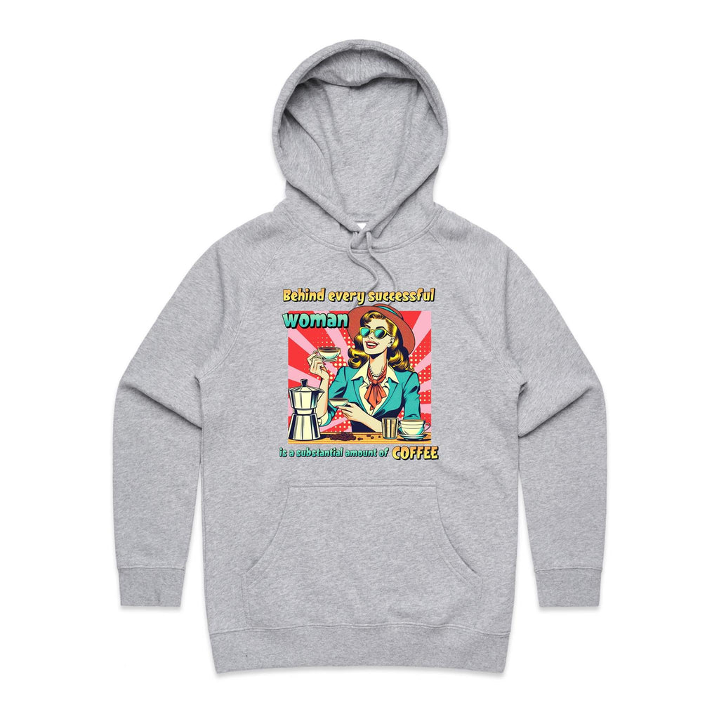 Retro Coffee Woman Women's AS Colour Hoodie Grey Marle Womens Hoodie Coffee Printed In Australia Retro