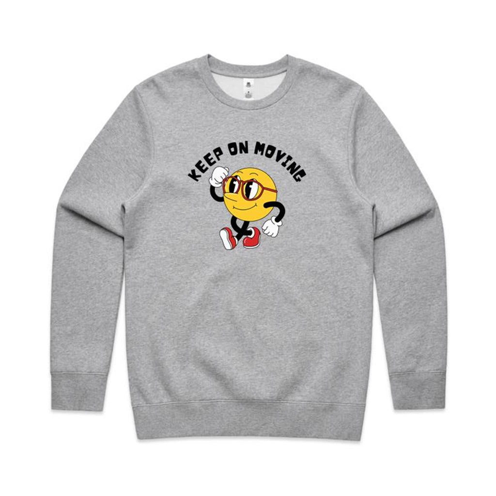 Keep On Moving - AS Colour Stencil Crew Grey Marle Sweatshirt Printed In Australia