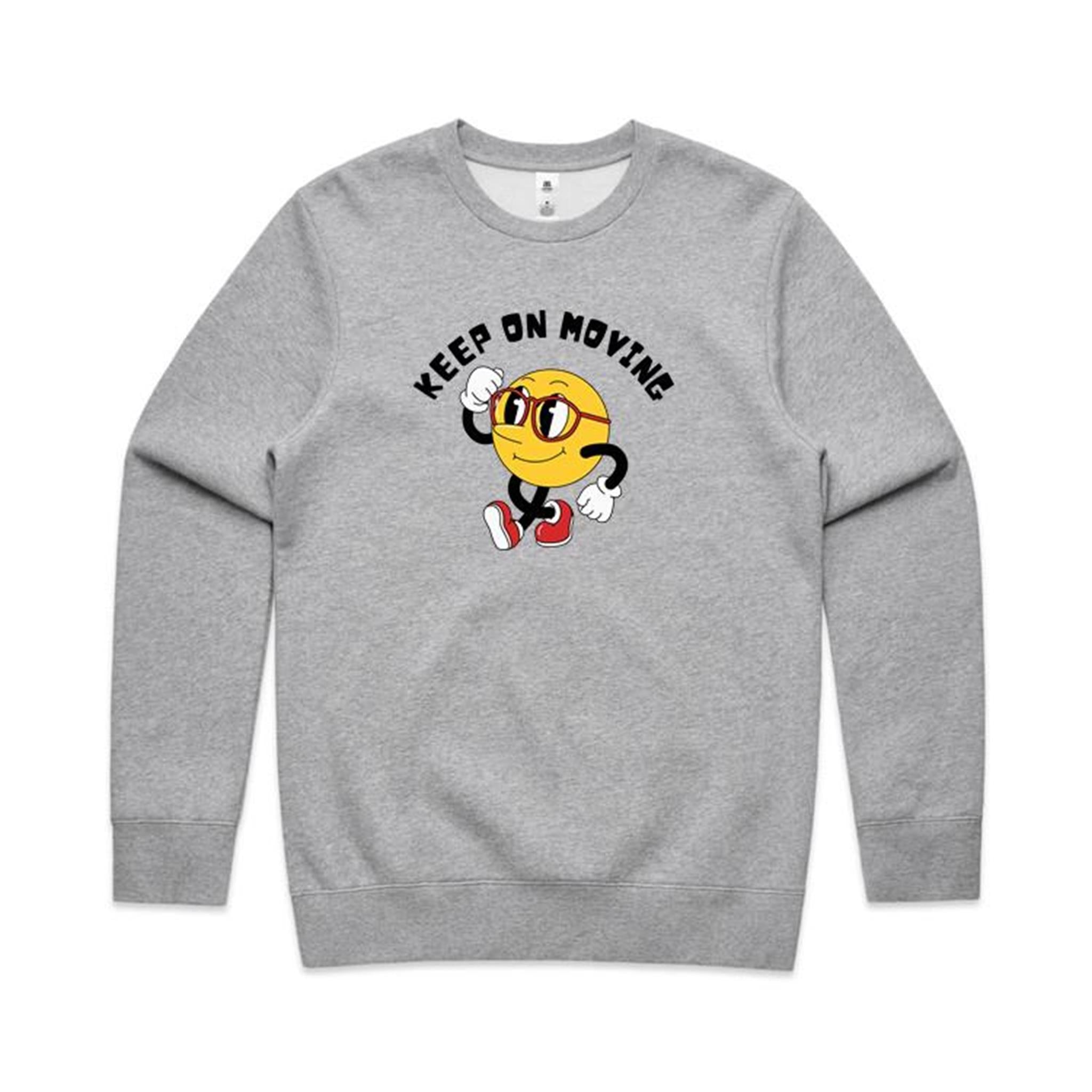 Keep On Moving - AS Colour Stencil Crew Grey Marle Sweatshirt Printed In Australia
